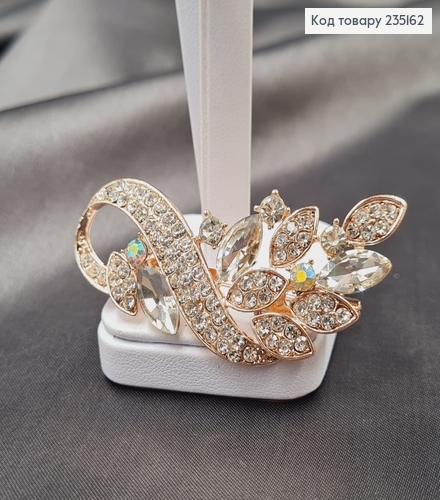 Брошка метал Веточка Греческая с камушками 6х3см 235162 фото 2