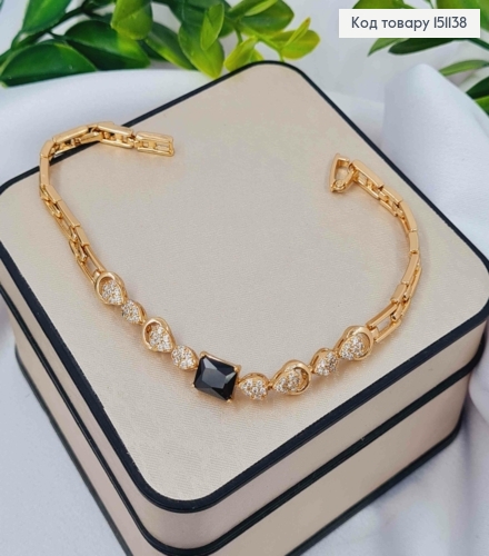 Браслет "НАДІЯ" з Чорним каменем та краплинками в камінцях, довж. 17,5+2см,  Xuping 18K 151138 фото 2