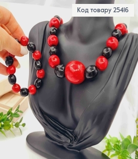 Набір : Намисто (56см) + Браслет (18см), ЧЕРВОНО-ЧОРНОГО кольору, дерев'яний, ручна робота 25416 фото