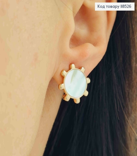 Серьги "Солнышко" с перламутровой эмалью, 1,5 см, итальянская застежка, Xuping 18K 118526 фото 2