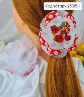 Резинка Бант, Украинский мотив с красным цветком и божьей коровкой,10см, Украина 25015-1 фото