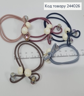 Резинка подвійна бантик  з камінцями та бусинками в асорт. 244026 фото