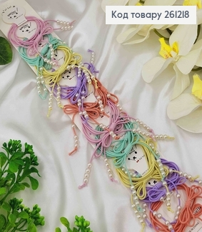 Резинки потрійні 6см, Бантик з бусинками (20шт/уп) по 2шт на планшетці в асортименті. 261218 фото