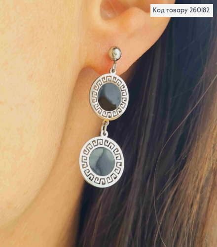 Сережки гвіздки срібного кольору,"Versace" з підвіскою з двох Чорних монет, 3,6см, Xuping TTM 260182 фото 3