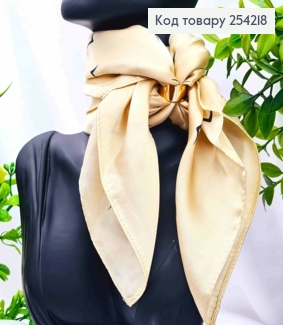 Платок с колечком, Кремового цвета с рисунком "Птички", 70*70 см, 100% полиэстр (шелк) 254218 фото