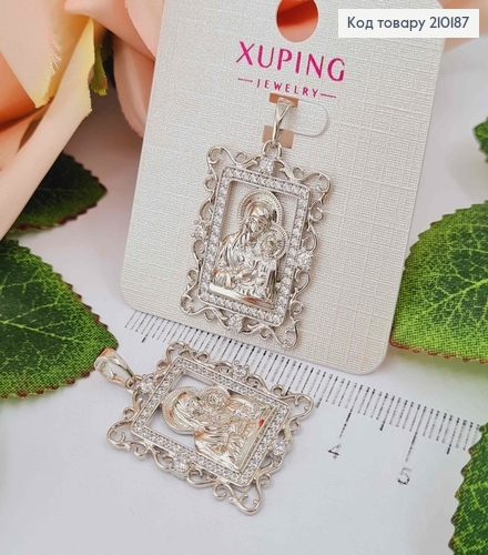 Іконка родована,  Богородиця з Ісусиком в камінцях, 2,5*2см, Xuping  210187 фото 1