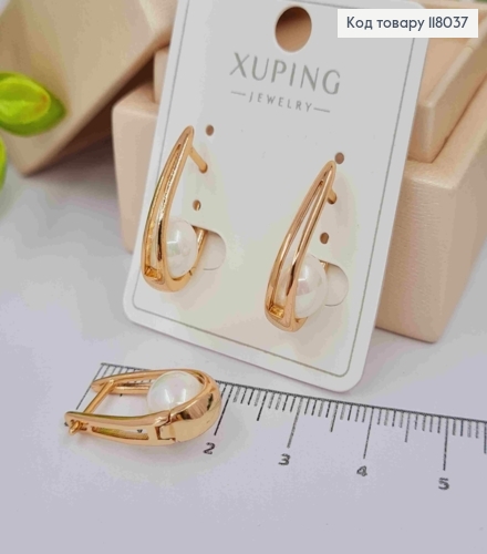 Серьги Овальные с жемчужиной в середине, 2,1см, английская застежка, Xuping 18K. 118037 фото 2