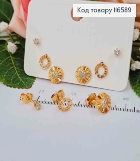 Набор серьг гвоздиков, (3пар.) с камешками, Xuping 18К 116589 фото
