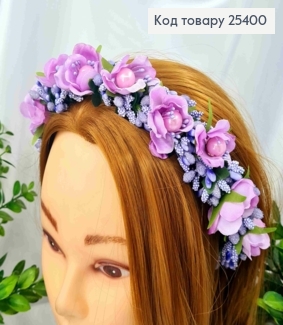 Обруч - вінок, метал, ФІОЛЕТОВІ Квіточки з Фіолетовим додатком, ручна робота, Україна 287027 фото