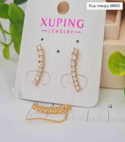 Серьги крючки украшены Блестящими камешками в один ряд, 1,9см, Xuping 18К 118865 фото 2