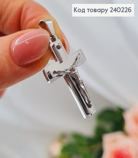 Крестик родированый с Распьятием, 3*2см, Stainless Steel 240226 фото