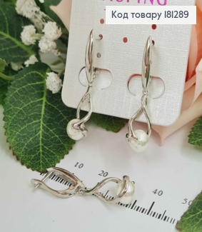 Серьги родованные, "Спираль" с подвижной жемчужиной, англ. зам. Xuping  181289 фото