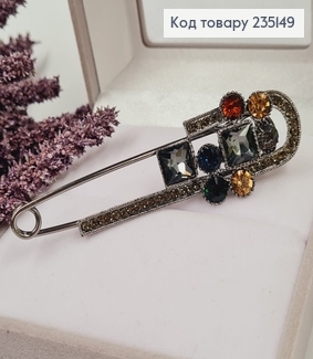 Брошка Шпилька "Малевич" с разноцветными камнями 8*2.5 см, серебряный цвет. 235149 фото