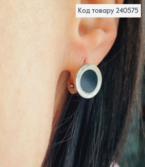 Серьги кольца 1см, Римские часы с черной эмалью, серебряного цвета, Stainless Steel 260048 фото