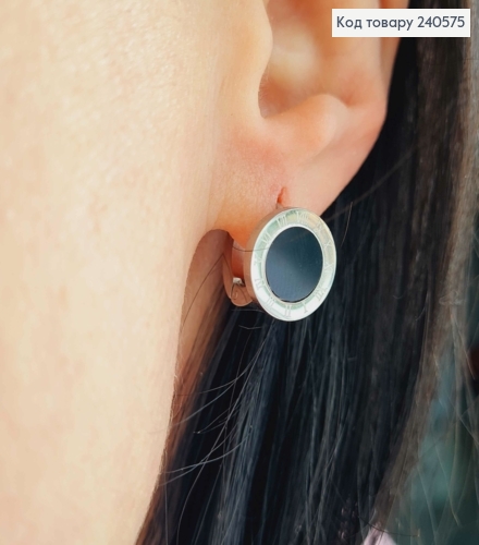 Серьги кольца 1см, Римские часы с черной эмалью, серебряного цвета, Stainless Steel 260048 фото 1