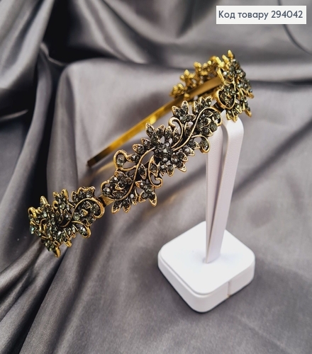 Діадема метал під золото з ОЛИВКОВИМ камінцями 294042 фото 2