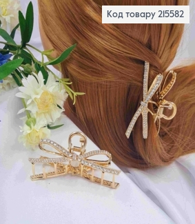 Краб металл "Бантик", 9см в камешках, золотого цвета 215582 фото