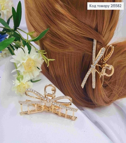 Краб металл "Бантик", 9см в камешках, золотого цвета 215582 фото 1