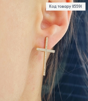 Сережки гвіздки Хрести в камінцях, 2,5*1,5см, Xuping 18K 115591 фото