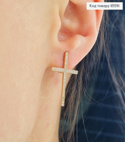 Сережки гвіздки Хрести в камінцях, 2,5*1,5см, Xuping 18K 115591 фото 1