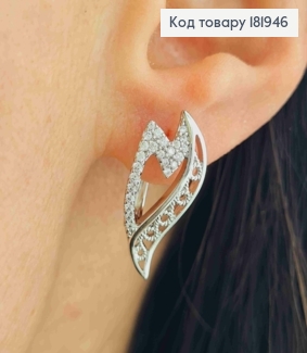 Серьги родованные "Огоньки" украшены Блестящими камешками, дл. 2,2см, английская застежка, Xuping 181946 фото