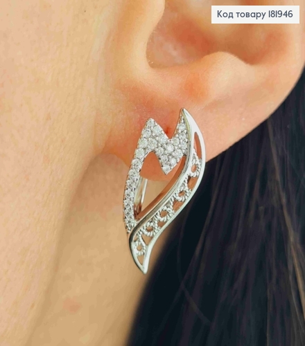 Серьги родованные "Огоньки" украшены Блестящими камешками, дл. 2,2см, английская застежка, Xuping 181946 фото 1