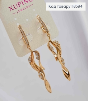 Серьги с подвижной подвеской "Веточка" с Блестящими камешками, 1,7+4,2см, англ. застежка, Xuping 18К 118594 фото