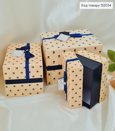 Набор коробок Модная с синим бантиком 3 шт( 9*11*8 см, 11*15*9,5 см, 14*18*11 см) 512034 фото 1