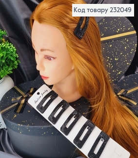 Заколка Тік - так прямокутна 7 см  чорна з камінцями 232049 фото