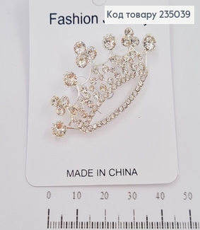 Брошь металл серебряная Корона с камнями 235039 фото