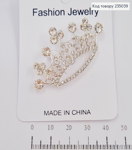 Брошь металл серебряная Корона с камнями 235039 фото 1