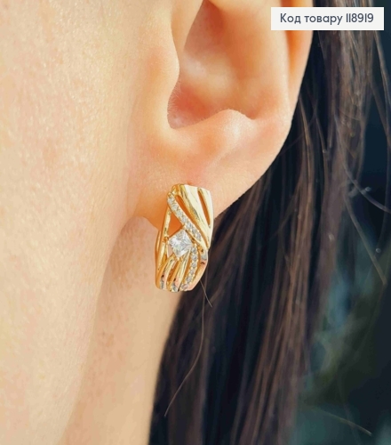 Серьги "Воздушные" украшены Блестящими камешками, 1,5см, английская застежка, Xuping 18K 118919 фото 2