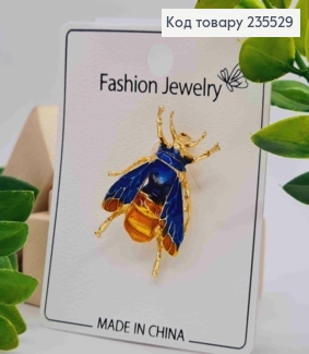 Брошь металл "ЖУК" с Синими крыльями, 3,5*2,5см 235529 фото