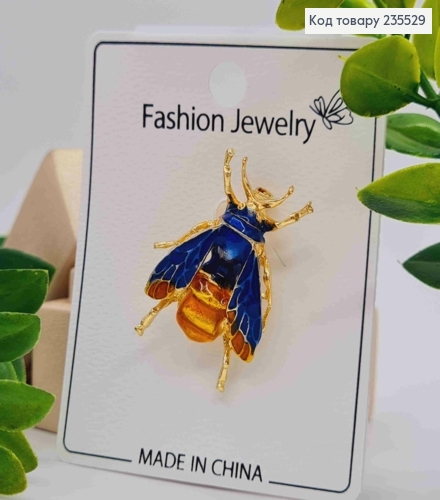 Брошь металл "ЖУК" с Синими крыльями, 3,5*2,5см 235529 фото 1