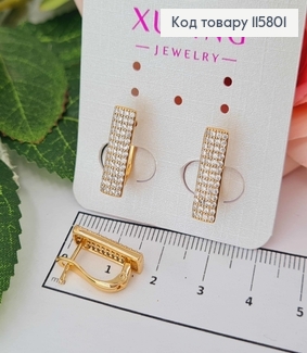 Сережки пластинки в камінчиках, 1,5см, англ. заст. Xuping 18K 115801 фото