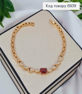 Браслет "НАДЕЖДА" с Красным камнем и каплями в камнях, дл. 17,5+2см, Xuping 18K 151139 фото