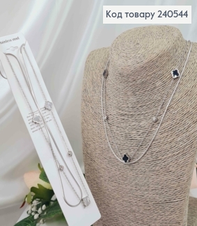 Цепочка двойная серебряного цвета, "Van Cleef" с камнями, 45+5см сталь Stainless Steel 240544 фото