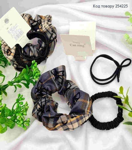 Резинка на планшетці (3шт)  Жатка/ Шнурок/ Об'ємна з принтом "Бантик", 9см; 5см, Сірого/Чорного коль 254225 фото 1