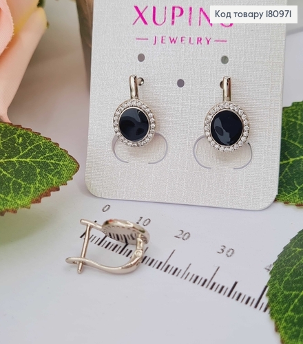 Сережки родовані з чорною вставочкою, та камінцями англ. заст. Xuping  180971 фото 1