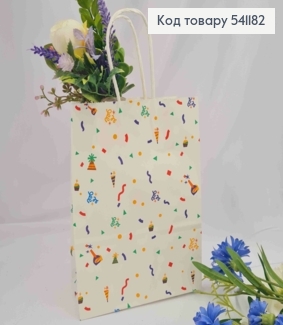 Пакет крафтовый, 16*22*8см, Белый с цветным конфетти. 541182 фото