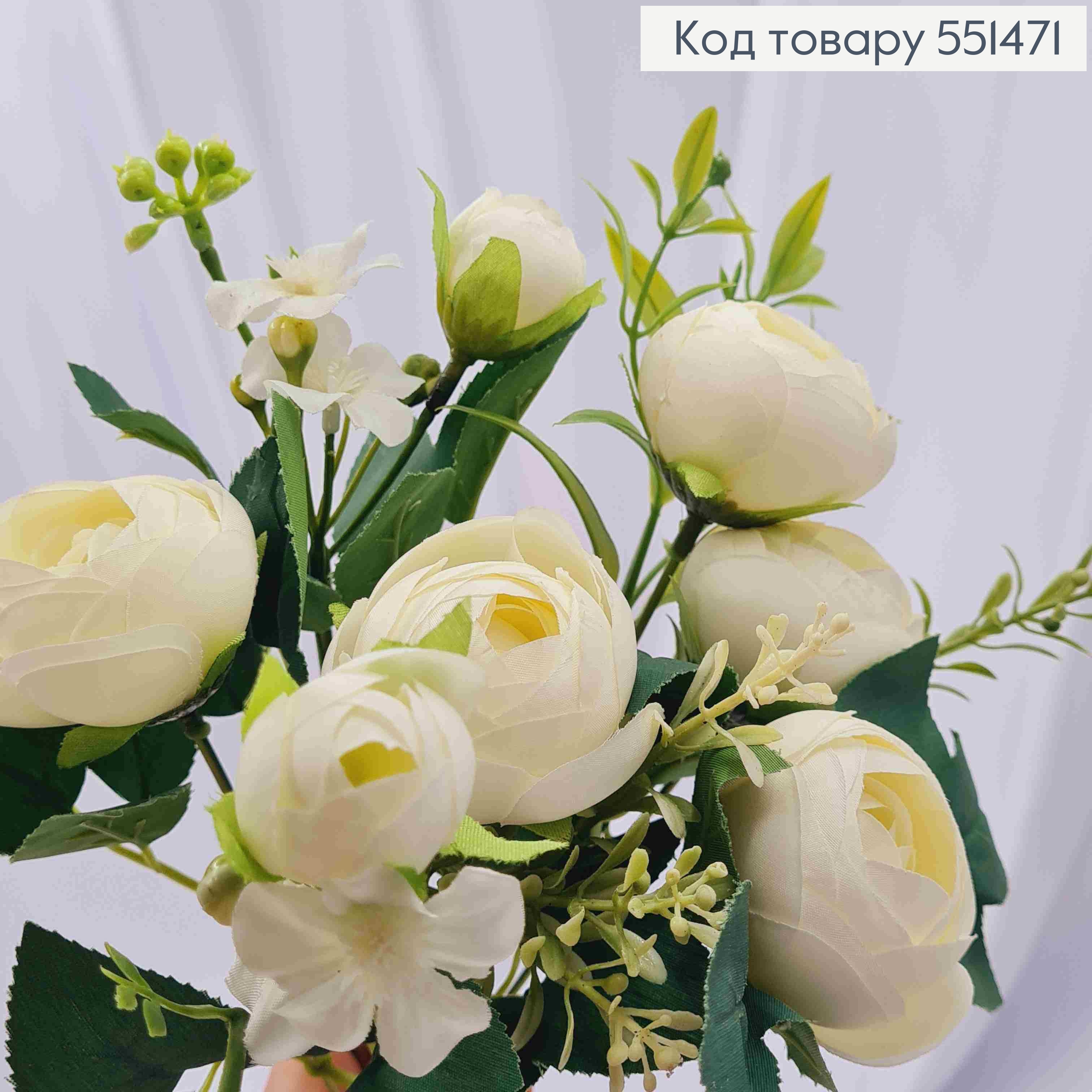 Искусственная композиция Пионовидные Розы, БЕЛОГО цвета, 7 веточек на металлическом стержне, высота 34см. 551471 фото 3