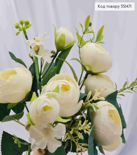 Искусственная композиция Пионовидные Розы, БЕЛОГО цвета, 7 веточек на металлическом стержне, высота 34см. 551471 фото 3