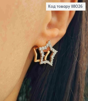 Серьги "Двойные Звездочки" с рождённой вставкой с блестящими камешками, 1,6см, XUPING 18K 118026 фото