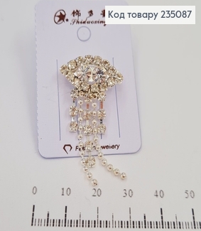 Брошь металл  Сердце серебряный с камнями 235087 фото