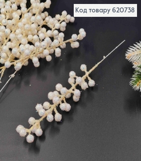 Гілочка з Ягідками, БІЛОГО БЛИСК кольору, на металевому стержні, вис 24см 620738 фото