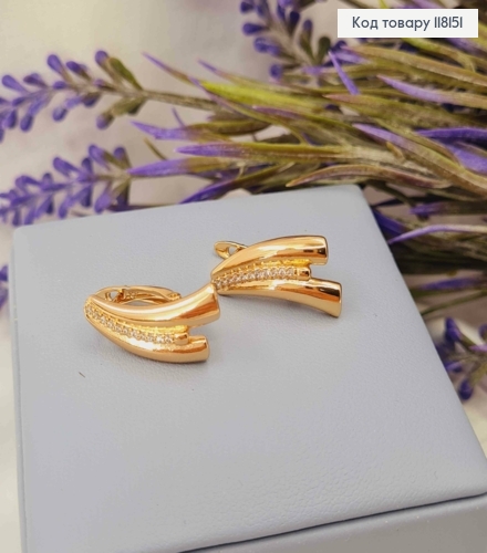 Серьги "Вись" украшены камешками в один ряд, 2см, англ застежка, XUPING 18K 118151 фото 1