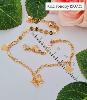 Браслет на ногу, с подвесками бабочкой и акулкой, 24+4, Xuping 18K 150735 фото