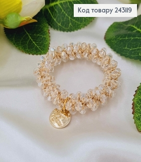 Резинка 5,5см  з  Прозоро-Бежевим   стіклярусом 243119 фото