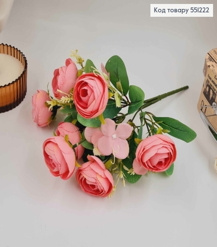 Композиция декоративная "ЛИЛОВАЯ КАМЕЛИЯ (7 головок) с белыми приложениями", высота 31см 551222 фото 2