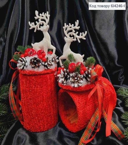 Коробка (11*15см) ЧЕРВОНА +кришка з ОЛЕНЕМ(висота 16см),декорована, ручна робота, Україна 614246-1 фото 1